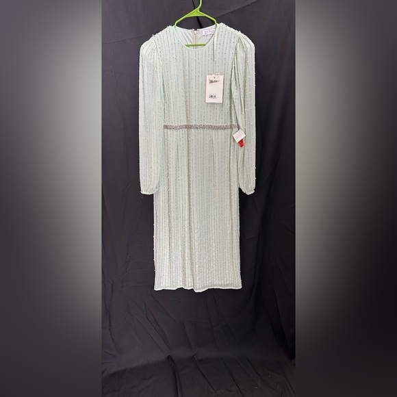 Mac Duggal 93622 NWT LONG SLEEVE PUFF SLEEVE BEADED MIDI DRESS - Picture 4 of 9